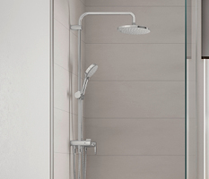 colonne-douche-hansgrohe-salle-bain-scandinave-minimaliste colonne douche hasngrohe salle bain scandinave minimaliste