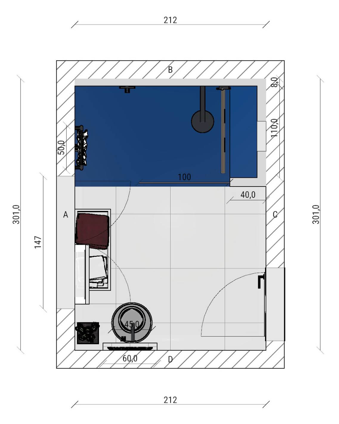projet-renovation-salle-bain-douche-Gutzwiller-hegenheim-plan-3D Projet rénovation salle de bain douche Plan 3D