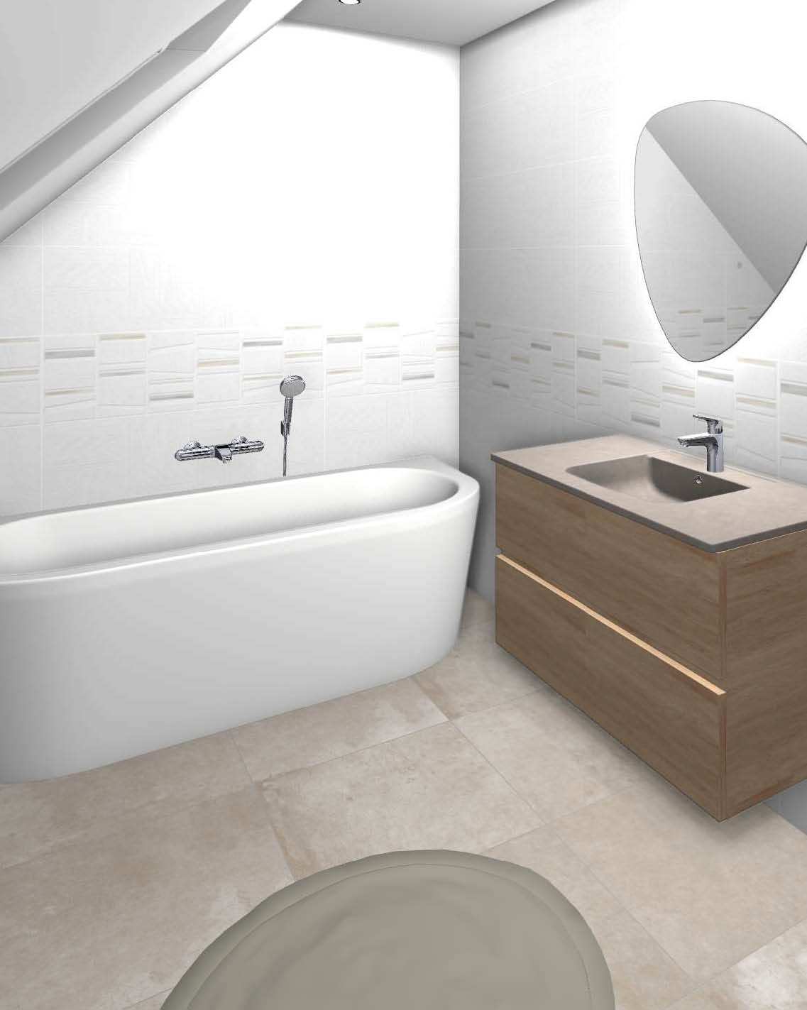 projet-renovation-salle-bain-douche-KANTEM-LeMans-plan-3D Projet rénovation salle de bain douche Plan 3D