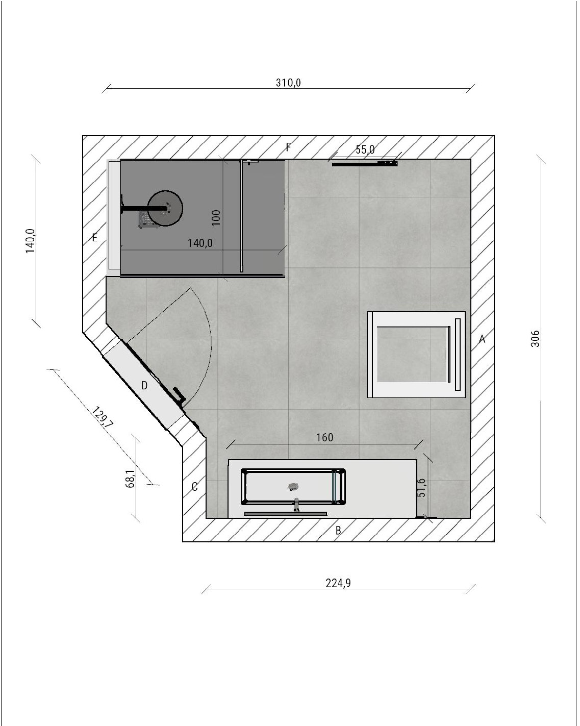 projet-renovation-salle-bain-douche-Gutzwiller-hegenheim-plan-3D Projet rénovation salle de bain douche Plan 3D