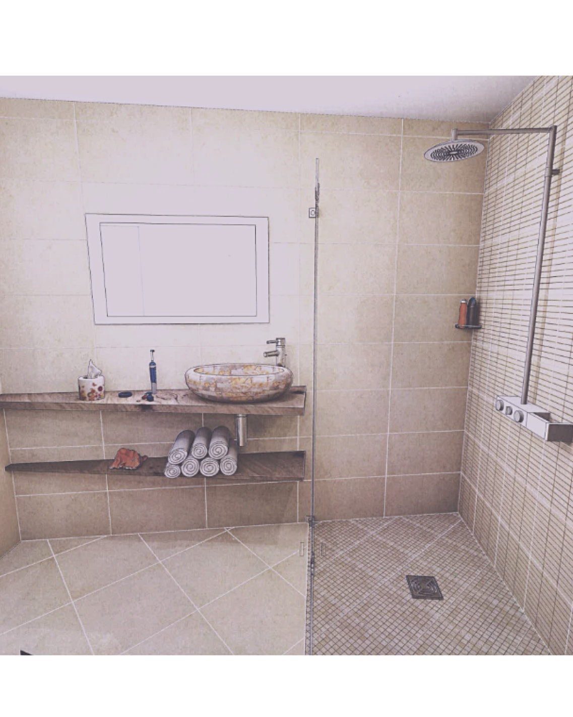 projet-renovation-salle-bain-douche-avant-apres-Espinasse-Sète-3D Projet rénovation salle de bain douche Plan 3D