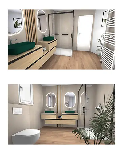 salle de bains ambiance bois et vert sapin par S2ED sur Poitiers (86), image 3D salle de bains ambiance bois et vert sapin par S2ED sur Poitiers (86), image 3D